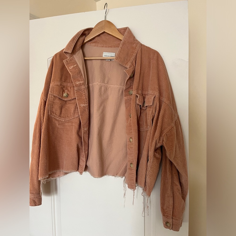 Pink corduroy jacket cropped